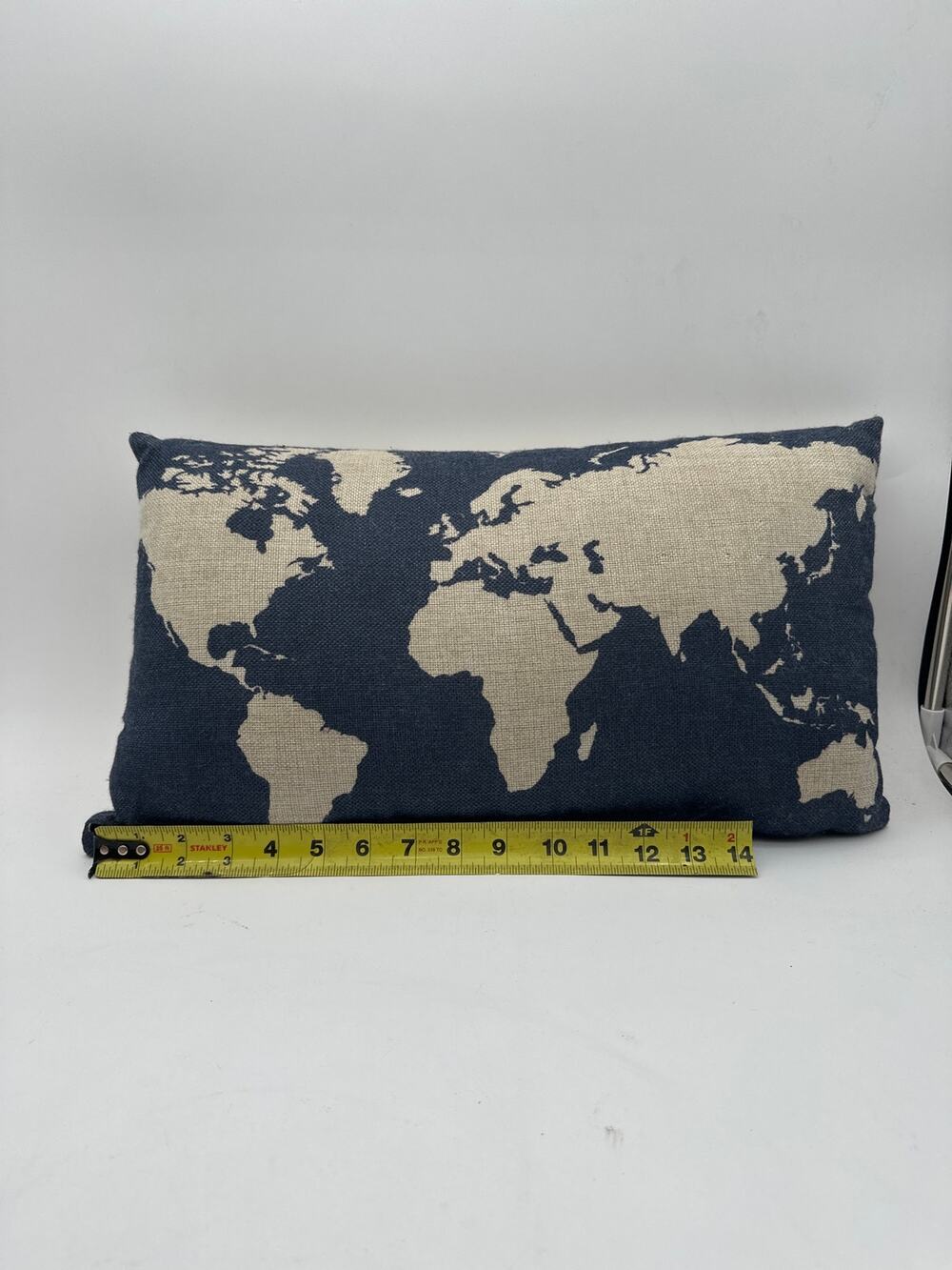 Burlap Linen Dark Blue World Map 18" X 9" Decorative Cushion Cover Pillow